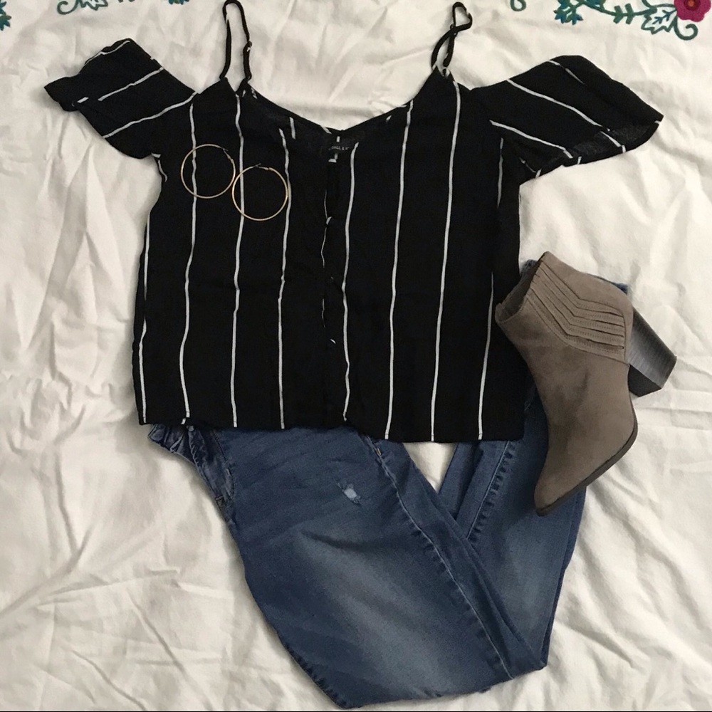 Off the shoulder pinstripe blouse